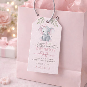 Etiqueta Para Presente Chá de Bebê Elefante Pequeno Amendoim Rosa