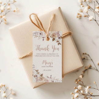 Etiqueta Para Presente Chá de Bebê Floral Bege Marrom Boho