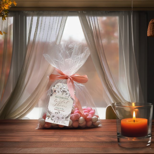 Etiqueta Para Presente Chá de Bebê Floral Boho Muted Outono (Boho Muted Fall Floral and Grapevine Wreath "Fall in Love" Bridal Shower Collection Favor Tags)