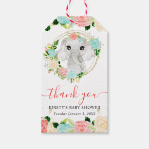 Etiqueta Para Presente Chá de Bebê Floral Elefante Cute Jungle Aquarela