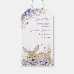 Etiqueta Para Presente Chá de Bebê Floral Lilás Roxo Adorável com Veado