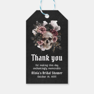 Etiqueta Para Presente Chá de Bebê Floral Preto de Halloween Crânio Gótic