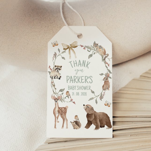Etiqueta Para Presente Chá de Bebê Floresta Marrom Rústico (Gender Neutral Woodland Baby Shower Tag, Woodland Animal Baby Shower Tag, Rustic Woodland Tag)