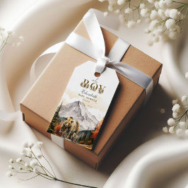 Etiqueta Para Presente Chá de Bebê Floresta Rústica “Menino” Urso da Mont