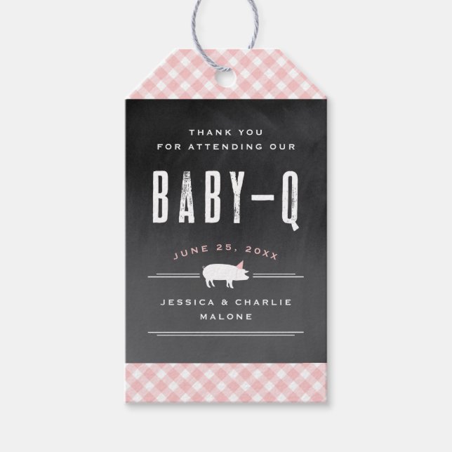 Etiqueta Para Presente Chá de Bebê Gingham Baby BBQ Rosa (Frente)