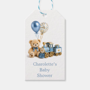 Etiqueta Para Presente Chá de Bebê Menino Urso de Pelúcia Azul Dourado Tr