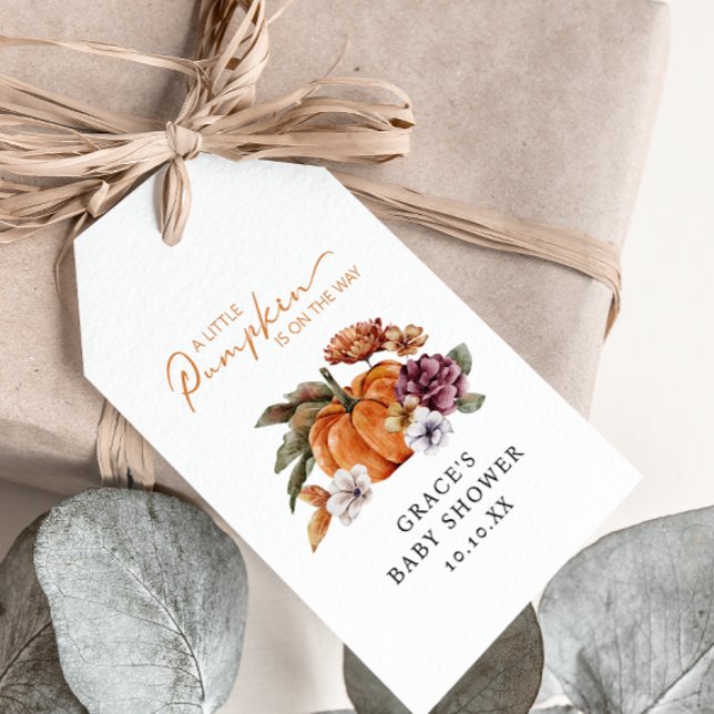 Etiqueta Para Presente Chá de Bebê Pequena Abóbora (Fall In Love With Baby Pumpkin Gift Tag)