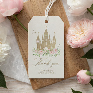 Etiqueta Para Presente Chá de Bebê Princesa Floral Rosa e Dourado