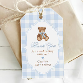Etiqueta Para Presente Chá de Bebê Urso Teddy Elegante Xadrez Azul