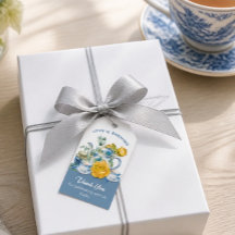 Chá de Chávena em Azul e Branco com Rosas em estil