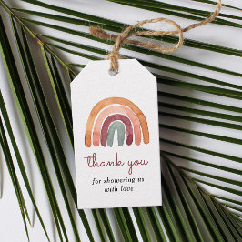 Etiqueta Para Presente Chá de fraldas Arco-Íris Boho Watercolor Obrigado
