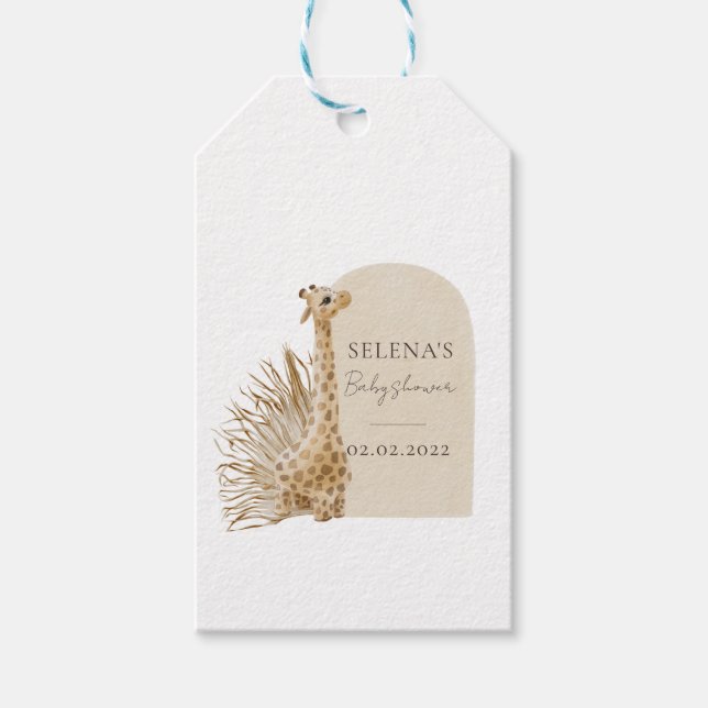 Etiqueta Para Presente Chá de fraldas Boho Giraffe (Frente)