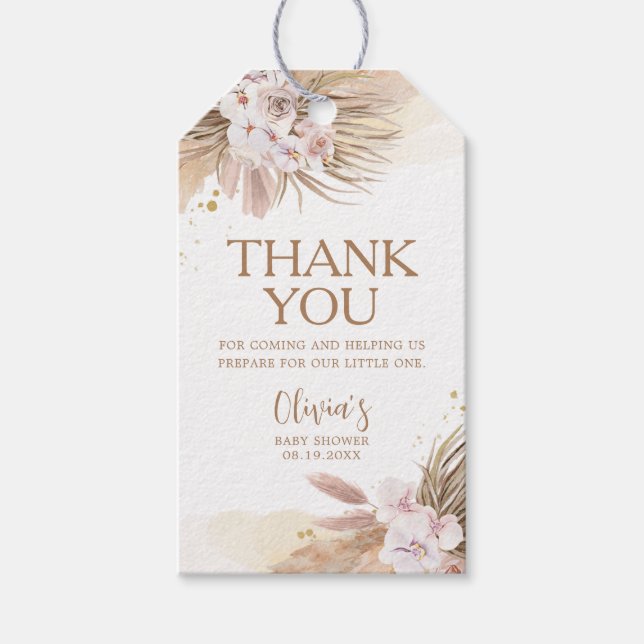 Etiqueta Para Presente Chá de fraldas Boho Pampas Grass Obrigado (Frente)