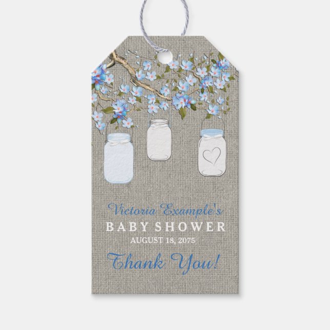 Etiqueta Para Presente Chá de fraldas Burlap Mason Jar (Frente)