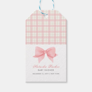 Etiqueta Para Presente Chá de fraldas de Arco de Gingham, rosa-branca,
