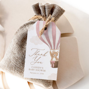 Etiqueta Para Presente Chá de fraldas de Balão de Ar Quente do Urso Rosa