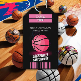 Etiqueta Para Presente Chá de fraldas de Bilhete de Basquete Rosa Moderno