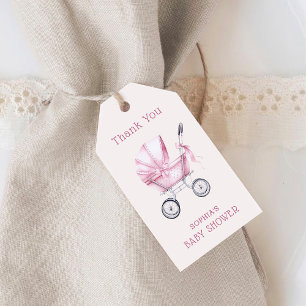 Etiqueta Para Presente Chá de fraldas de Carruagem de Bebê, Vintage Rosa