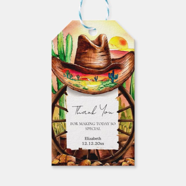 Etiqueta Para Presente Chá de fraldas de chapéu de Cowboy (Frente)