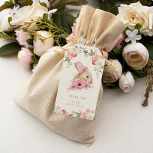Etiqueta Para Presente Chá de fraldas de coelhinho Floral Cor-de-rosa-cla