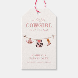 Etiqueta Para Presente Chá de fraldas de Cowhide de Clothesline Boho Rosa