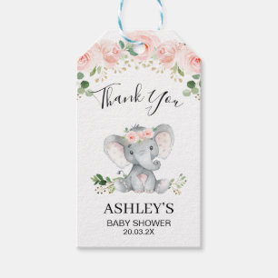 Etiqueta Para Presente Chá de fraldas de Elefante Floral Rosa Obrigado E