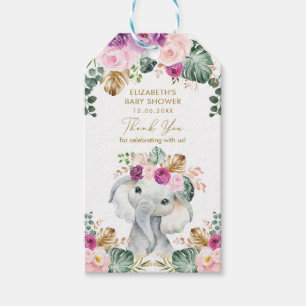 Etiqueta Para Presente Chá de fraldas de Elefante Floral Roxo