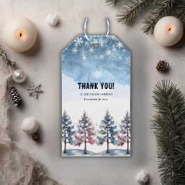 Etiqueta Para Presente Chá de fraldas de Flocos de Neve e Pinheiros da Fl