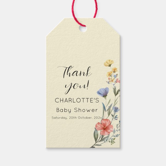 Etiqueta Para Presente Chá de fraldas de flor selvagem (Frente)