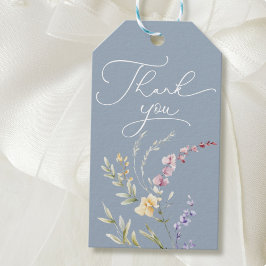 Etiqueta Para Presente Chá de fraldas de flor selvagem azul empoeirado Ob