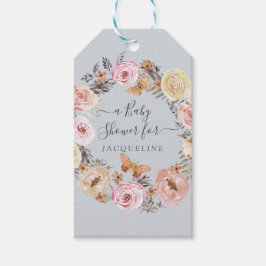 Etiqueta Para Presente Chá de fraldas de fundo de borboleta azul-poeira