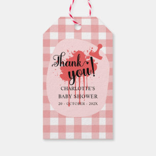 Etiqueta Para Presente Chá de fraldas de Gingham Vermelho de Pastel Cujo