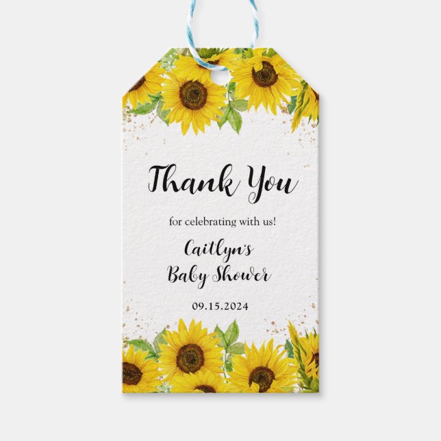 Etiqueta Para Presente Chá de fraldas De Girassol Obrigado (Frente)