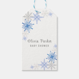 Etiqueta Para Presente Chá de fraldas de inverno com flocos de neve com a