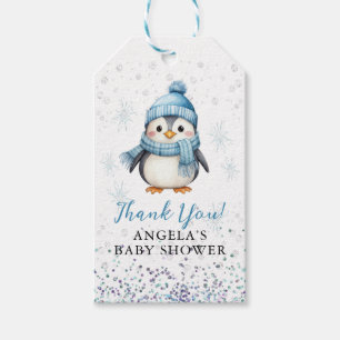 Etiqueta Para Presente Chá de fraldas de inverno do Pinguim-Menino Azul