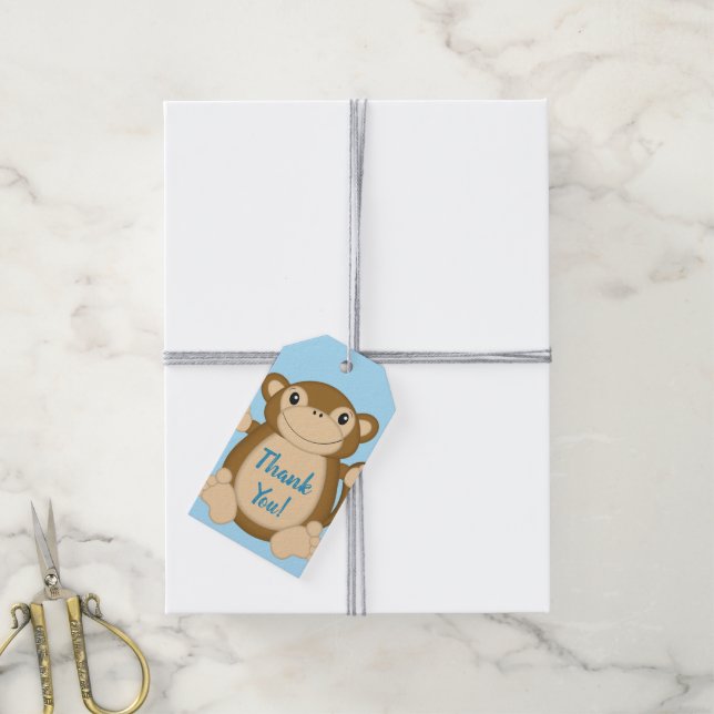 Etiqueta Para Presente Chá de fraldas de macaco azul (Com cordão)