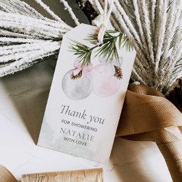 Etiqueta Para Presente Chá de fraldas de menina rosa-inverno Obrigado