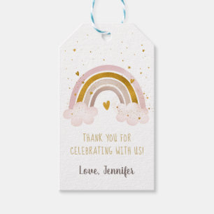 Etiqueta Para Presente Chá de fraldas de Pastel Dourado Neutro do Arco-Ír