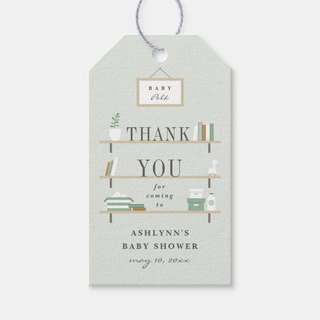 Etiqueta Para Presente Chá de fraldas de prateleiras empilhadas obrigado  (Frente)