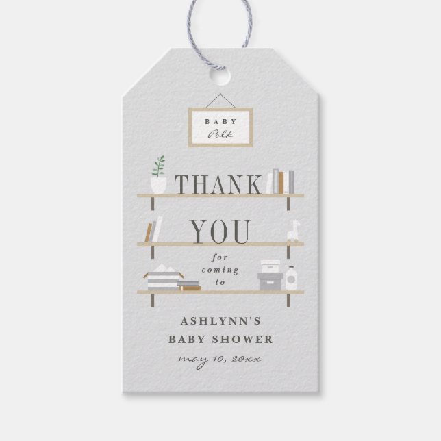 Etiqueta Para Presente Chá de fraldas de prateleiras empilhadas obrigado  (Frente)