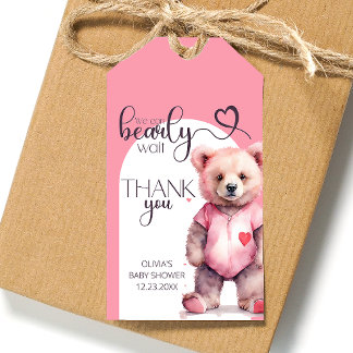 Etiqueta Para Presente Chá de fraldas de urso bonitinho de aquarela Obrig