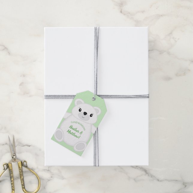 Etiqueta Para Presente Chá de fraldas de Urso Polar (Com cordão)
