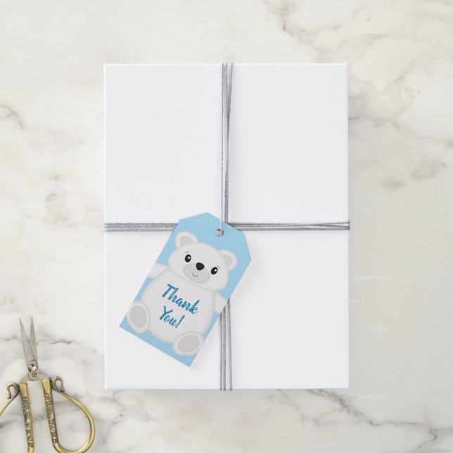 Etiqueta Para Presente Chá de fraldas de Urso Polar Azul (Com cordão)