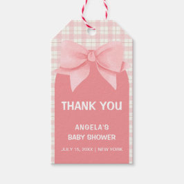 Etiqueta Para Presente Chá de fraldas de Xadrez Gingham Rosa, Arco de Arc