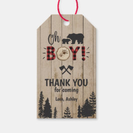 Etiqueta Para Presente Chá de fraldas do Bear Woodland Lumberjack Xadrez 