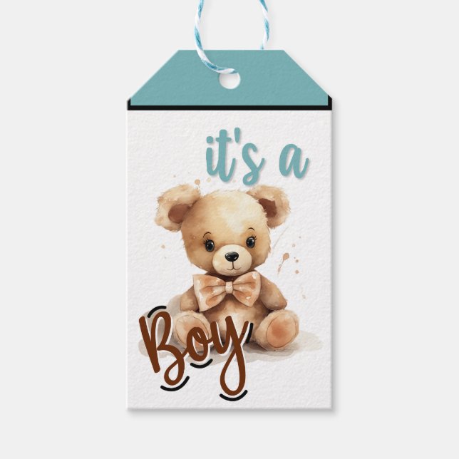 Etiqueta Para Presente Chá de fraldas do Urso Azul Boho (Frente)