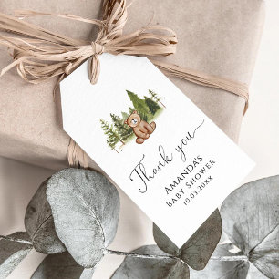 Etiqueta Para Presente Chá de fraldas Do Urso De Madeira Obrigado, Etique