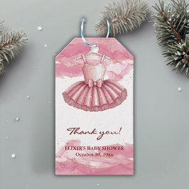 Etiqueta Para Presente Chá de fraldas Dourado de Brilhos Tutu Rosa