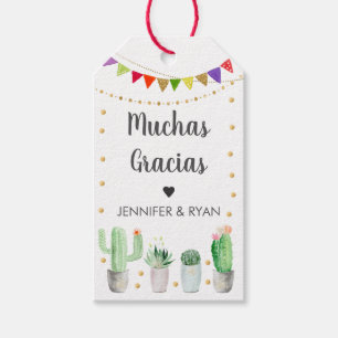 Etiqueta Para Presente Chá de fraldas Dourado Fiesta Cactus Muchas Graci