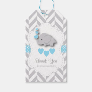 Etiqueta Para Presente Chá de fraldas Elefante Azul, Cinza Branca Obriga